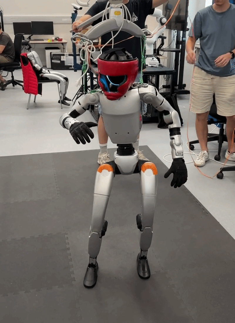 Physical Unitree G1 humanoid tracking a retargeted cha-cha dance